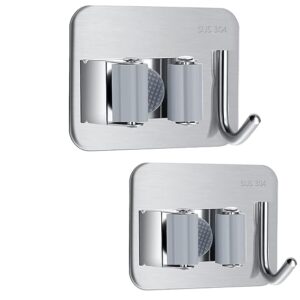 MingSH 2 PCS Broom Mop Holder, Modern Wall Mounted Heavy Duty Stainless Steel Storage Rack Organization Tools