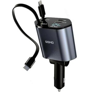 Gismo Retractable Car Charger 100 W 4 in 1 Super Fast Phone Charge Retractable Cables (31.5 Inches) 2 Ports Compatible