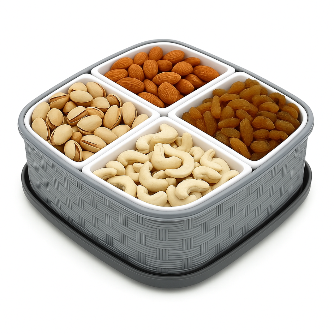 AMPIXI 4-in-1 Multipurpose Dry Fruit & Masala Box – Airtight Plastic Storage Container (Color May Vary)