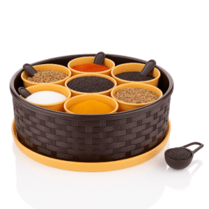 AMPIXI 7-in-1 Multipurpose Masala Box Set – Round Plastic Spice Storage Container & Dry Fruit Organizer