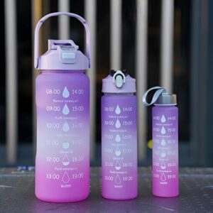 AMPIXI Motivational Bottle Set of 3 (2L, 900ML, 300ML) – Water Bottles with Straw & Time Marker Bottle Combo