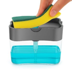 AMPIXI 2-in-1 Soap Dispenser for Kitchen and Sponge Holder – 300ml Dish Soap Dispenser Kitchen Bottle