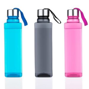 AMPIXI Frosty Square Plastic Water Bottle Set of 3 – 1 Litre BPA-Free Fancy Water Bottles for Fridge, Travel & Home
