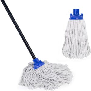 Mop for Floor Cleaning,2 Pcs Cotton String Wet Mops Replacement Head Refill (1 Handle & 2 Mop Heads)