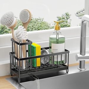 Black Sponge Holder for Kitchen Sink, Sink Caddy Organizer with High Brush Holder,Soap Dispenser Organize