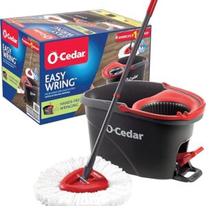 EasyWring Microfiber Spin Mop, Bucket Floor Cleaning System, Red, Gray, Standard Mop Bucket