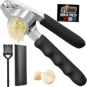 Garlic Press and Peel Set, Heavy Duty Mincer Tool, Easily Mince and Crush Garlics, Ginger, Nuts