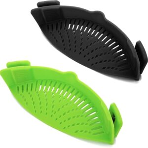 2 Pcs Silicone Clip on Strainer for Pasta Meat Vegetables Fruit, - Fit All Pots and Bowls. unique holiday Present