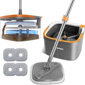 Mop and Bucket Set, Spin Mop with Separate Dirty Water System, Deep-Cleaning Mops for Floors