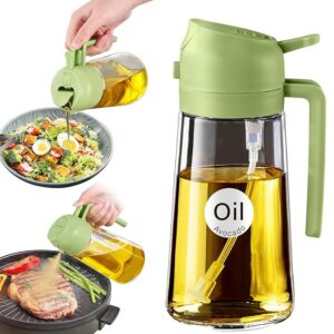 Olive Oil Dispenser Bottle for Kitchen，2 in 1 Oil Sprayer for Cooking, 16oz/470ml Glass Oil Spray Bottle with Pourer