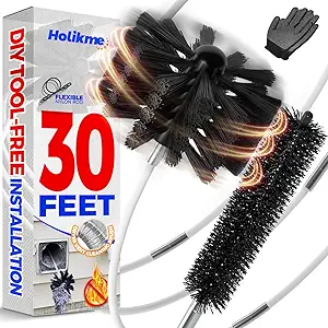 30 Feet Dryer Vent Cleaner Kit, Flexible Lint Brush with Drill Attachment, Fireplace Chimney Brushes