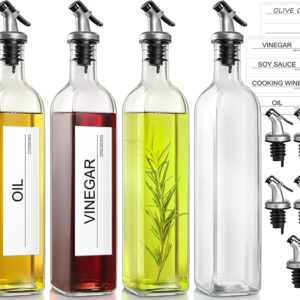 Olive Oil Dispenser for Kitchen, 4 Pack 17 fl oz Glass Oil Dispensers Bottle, Cooking Soy Sauce Bottle Container