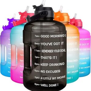 1 Gallon Water Bottle - with Straw & Motivational Time Marker Leak-Proof BPA Free Reusable Water Jug