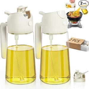 Oil Sprayer for Cooking 2pcs,2 in 1 Oil Dispenser and Oils Sprayer Kitchen Gadgets (White Kitchen Accessories)