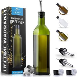 17oz Olive Oil Dispenser Bottle – Glass Oil Cruet with Spout, Funnel & Pourers, Easy-Pour (Green)