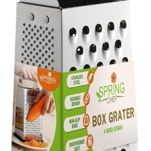 Professional Large Parmesan Cheese Grater, Stainless Steel Metal Box Grater with Handle, 4 Sided Handheld