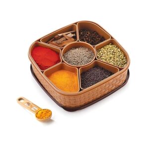 Plastic Masala Box 1 Pc – Multicolor Spice Storage Container, Rangoli Organizer Dabba, Stylish Airtight Kitchen Box