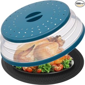 Large Microwave Splatter Cover & Silicone Mat,12 Inchs Vented Collapsible Guard dish Plate lid Mat For Food