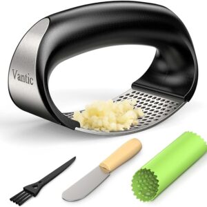 Garlic Press Rocker - Stainless Steel Garlic Crusher, Mincer and Chopper with Peeler & Scraper Kitchen Gadget