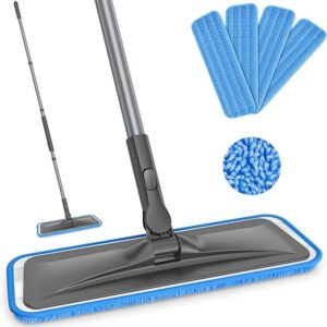 Microfiber Mops for Hardwood Floor Cleaning - BPAWA Flat Floor Mop with 4 Washable Pads Adjustable Handle