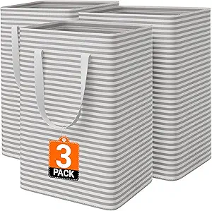3 Pack Large Laundry Basket,Waterproof & Freestanding Laundry Hamper, (75Lx3,Gray)