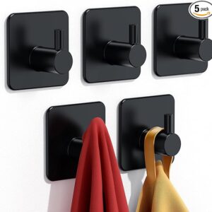 Adhesive Hooks Heavy Duty 30lb(Max) Wall Hooks, 5 Pack Self Adhesive Damage Free Towel Rack