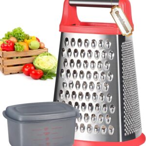 Cheese Grater with Handle, Stainless Steel Box Grater, 4 Side Kitchen Vegetable Shredder Slicer Zester
