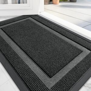 Front Door Mat Indoor Outdoor Entrance, Waterproof All-Season, All-Weather Doormat, Black